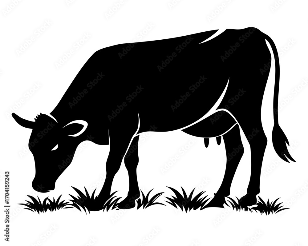 Fototapeta premium cow grazing silhouette vector isolated on white background