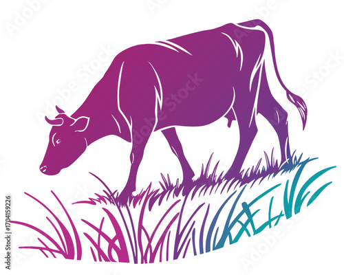 cow grazing silhouette vector isolated on white background