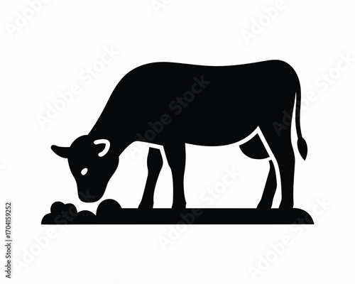 cow grazing silhouette vector isolated on white background
