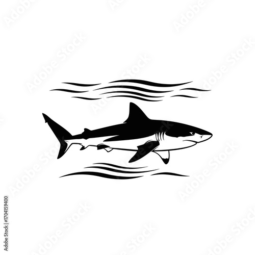 Dynamic Shark Illustration Swimming in Ocean Waves - Graphic Art in Nature Environment