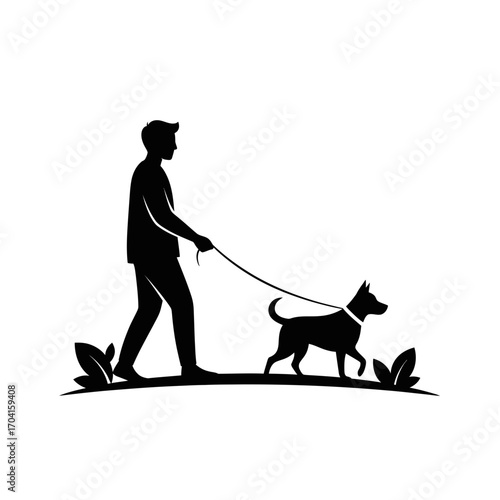 Man with Canine Companion in Nature, Illustrative Scene, Outdoors, Side View, Enjoying Fresh Air