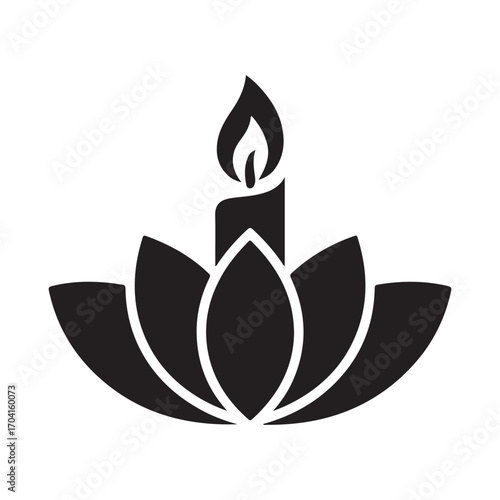 Black candle flame icon with lotus flower petals fire
