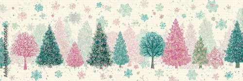 Colorful Winter Forest With Trees and Snowflakes in a Serene Landscape Setting During a Snowy Season