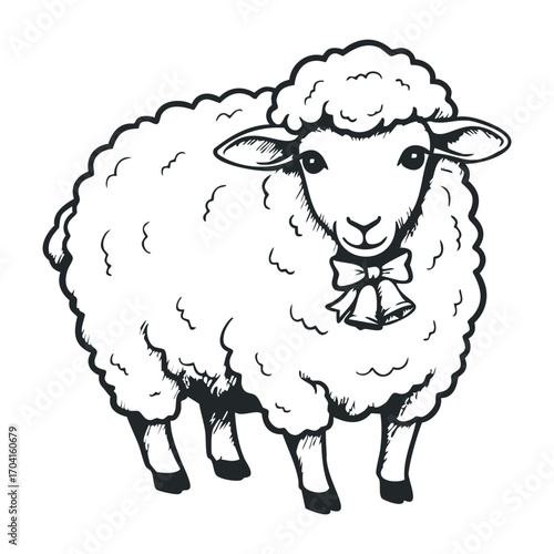 Playful sheep grazing in a sunny pasture animal illustration whimsical environment perspective. Vector illustration