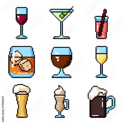 Vector Set of Pixel Alcohol Drink Icons