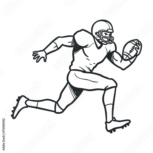 Dynamic football player running on the field action shot sports photography outdoor side view perspective. Vector illustration