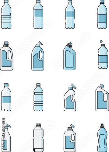 Vector art of collection of plastic bottle icons, vector illustration on a transparent background