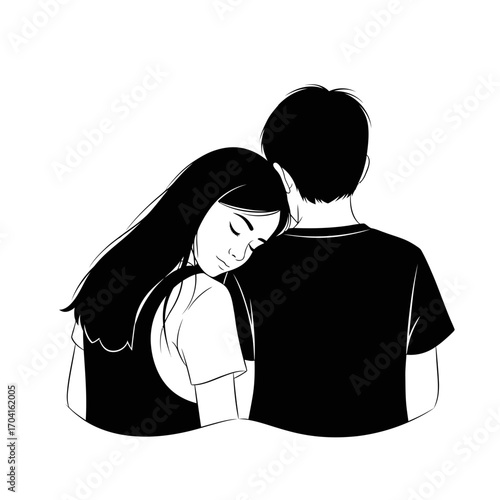 Intimate Moment, Couple Embracing, Serene Setting, Illustration, Emotional Connection, Side View, Love and Affection