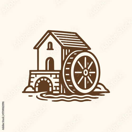 Charming Waterside Mill A Timeless Illustration of Rustic Engineering