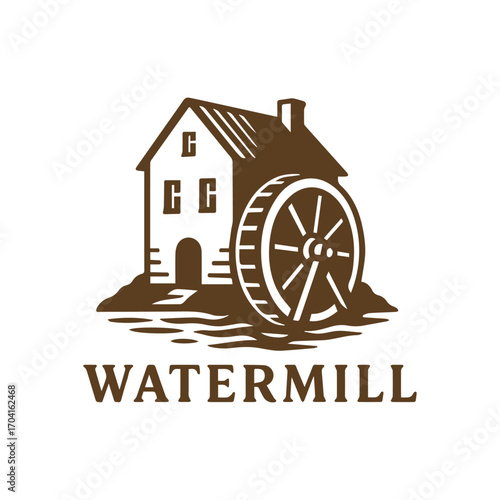 Charming Watermill Illustration A Timeless Symbol of Rural Heritage