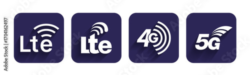 LTE 4G 5G Network Icons Set – Mobile Internet Connection Speed Symbol Vector Illustration