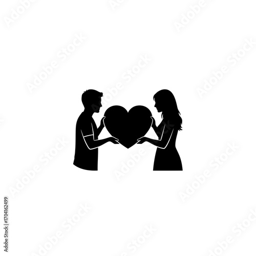 Couple Sharing Love, Heart Symbol, Emotional Connection, Romantic Gesture, Minimalist Design