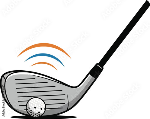Illustration of a golf club hitting a golf ball on a transparent background
