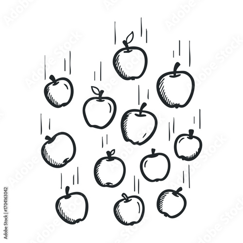 Falling apples orchard illustration whimsical above nature's bounty. Vector illustration