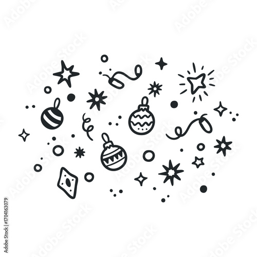 Celebrating joyous festivities holiday ornaments and stars artistic design whimsical environment creative viewpoint. Vector illustration