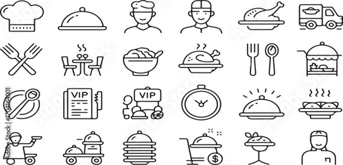 restaurant icons, food service icons, chef icon, menu icon, dining icon, catering icon, kitchen icon, culinary icons, cooking icons, hospitality icons, food delivery  vector illustraion icon 