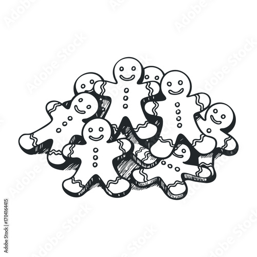 Baking gingerbread cookies with friends home kitchen food photography cozy environment overhead view festive concept. Vector illustration