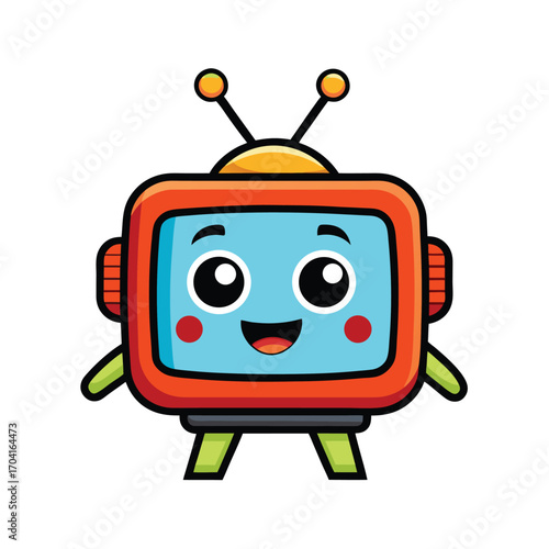 Cartoon TV with Face Isolated on White Background
