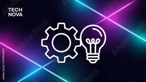Innovation and technology solutions concept with gear and lightbulb for creative problem solving ideas