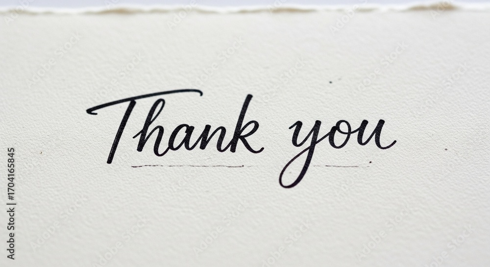 The words 'Thank you' written in an elegant black cursive script on a textured, light-colored sandy background.