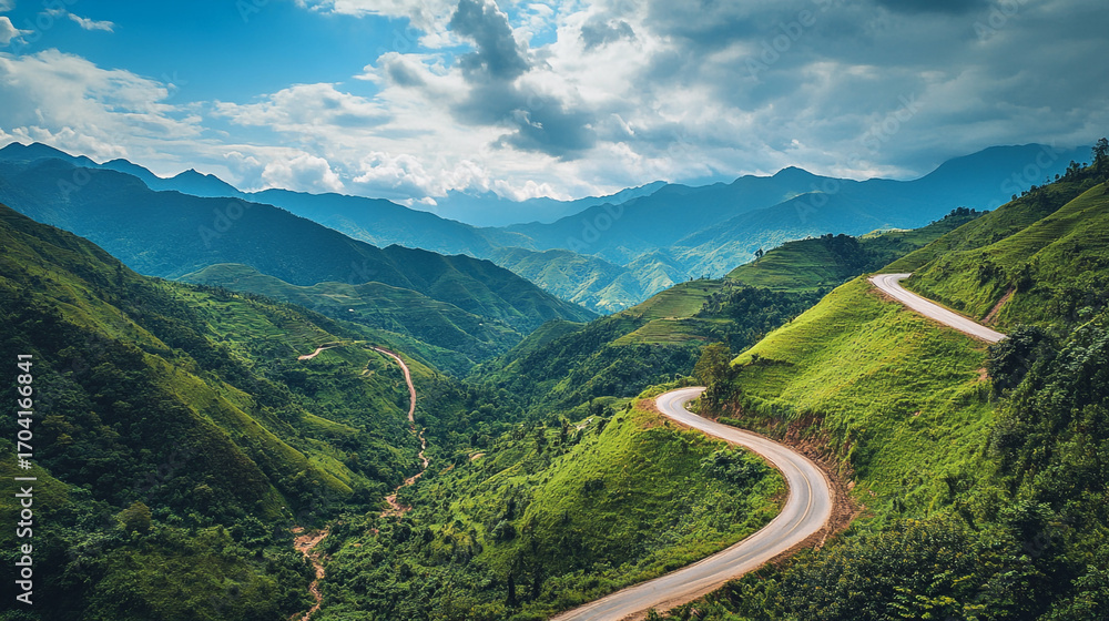 Fototapeta premium Winding Road Through Lush Green Mountains