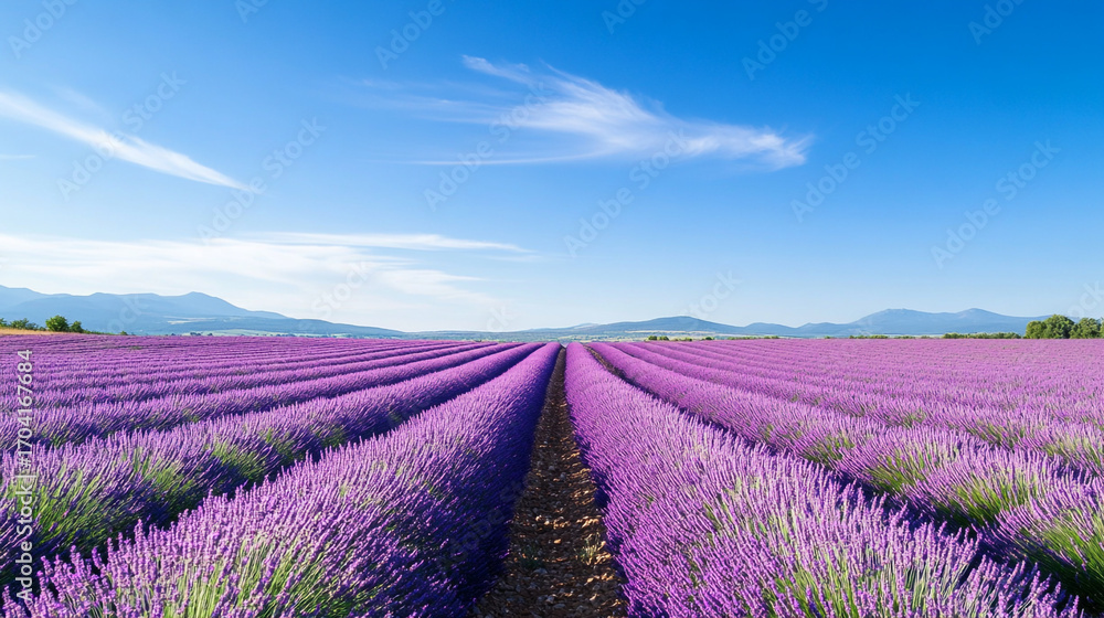 Fototapeta premium Endless Lavender Fields Under a Blue Sky
