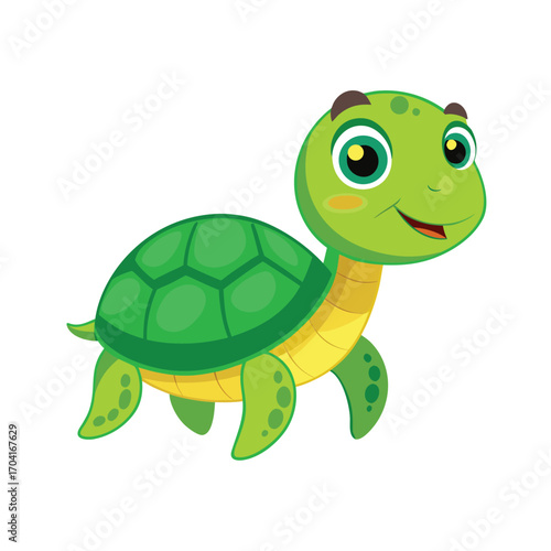 Cute Turtle Cartoon Green Young Turtle Vector Illustration