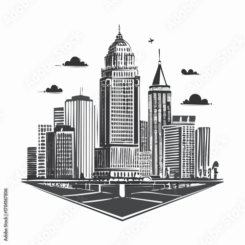 Linocut stamp texture, grunge urban background, vector illustration