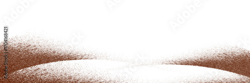 Chocolate and coffee powder, scattered cocoa on a light background. Particles of earth and dust. Brown sand texture.Top view of the cake.