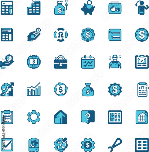 Budget line icon set. Containing savings, expenses, income, allocation, money management, financial planning, cost estimate and more. Outline vector icons collection.