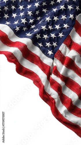 American flag draping elegantly with vibrant colors and intricate details displayed against a clean background