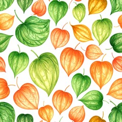 Acrylglasbilder Küchenmuster Botanisches Muster mit Blättern Physalis  © sit