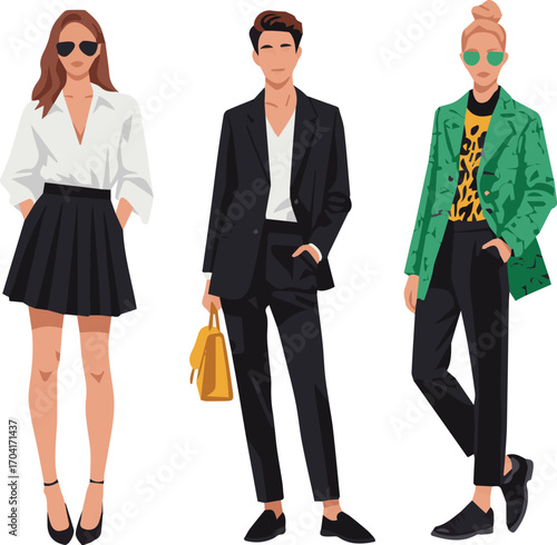 Chic modern professionals showcase stylish business attire and accessories for fashion forward individuals