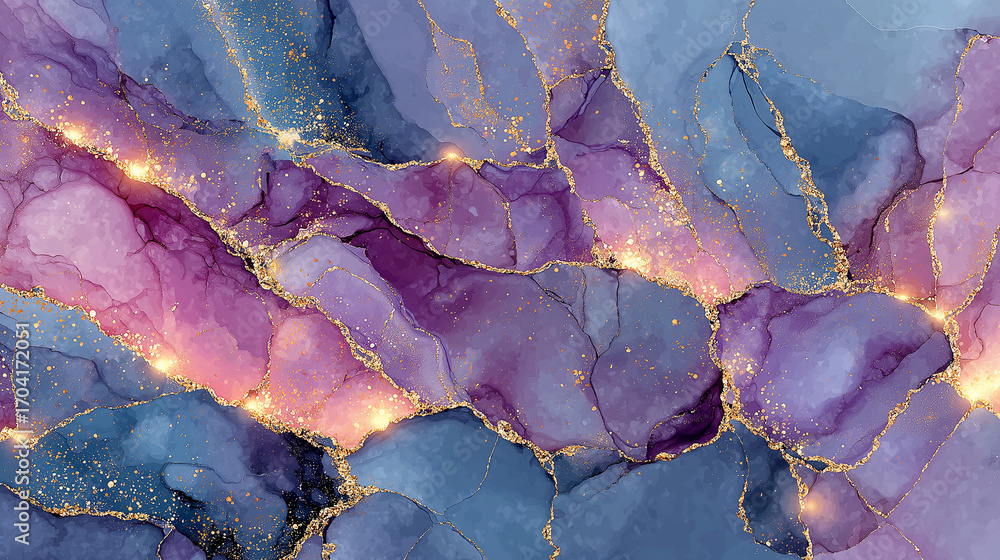 Fototapeta premium Abstract purple blue and gold marble texture background 1