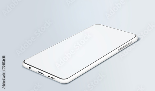 White 3d realistic isolated smartphone mock up vector for your business presentation in isometric angle view.