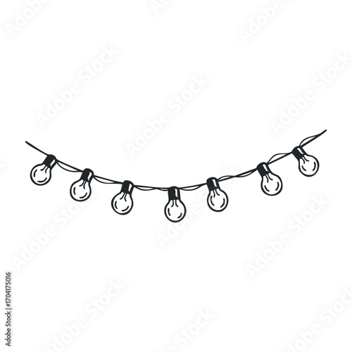 Festive string lights display outdoor celebration decorative elements evening ambiance aesthetic perspective. Vector illustration