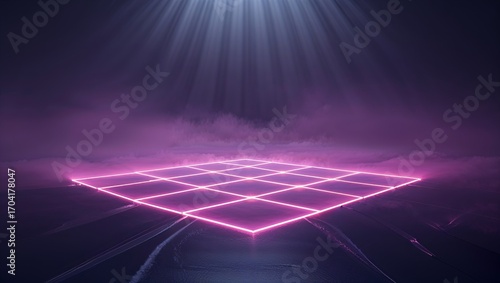 Futuristic Neon Grid Under Ethereal Light Rays
