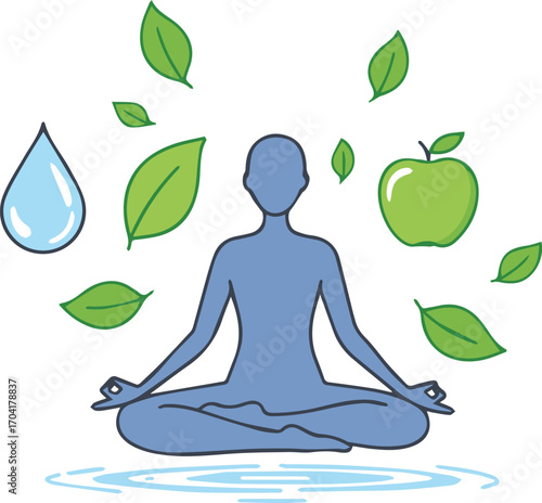 Serene person meditating surrounded by nature's elements promoting wellness and balance