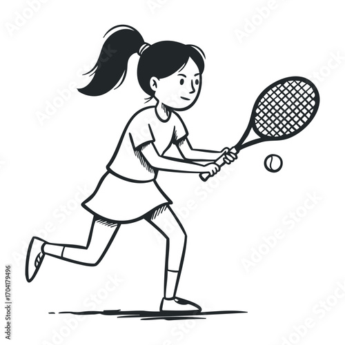 Exciting tennis match action with young player sports field illustration dynamic environment side view fun concept. Vector illustration