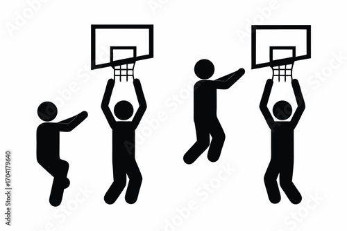 set of Basketball dunk icon silhouette vector  isolated on white background