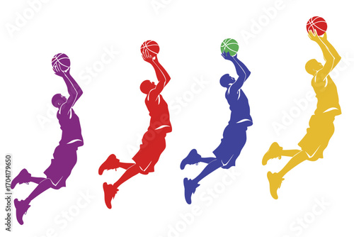 set of Basketball dunk silhouette vector  isolated on white background