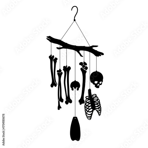 Halloween skeleton mobile silhouette isolated on white background