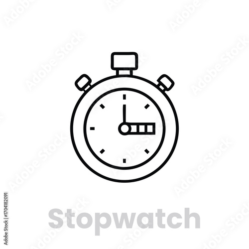 Stopwatch isolated on white background vector editable line icon of a timekeeping device, representing speed, accuracy, and the measurement of elapsed time in sports
