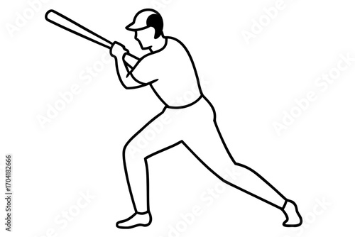 line art Baseball player swinging silhouette illustration isolated on white background