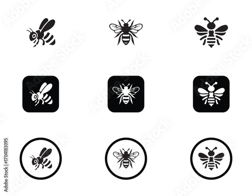 Bee icon set, bee silhouette icon, honey bee silhouette icon, honey bee icon symbol, Flying Bee icon, vector illustration EPS 10.