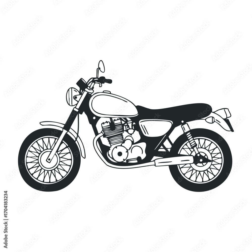 Fototapeta premium Motorcycle riding experience urban streets digital illustration modern city side view adventure lifestyle. Vector illustration