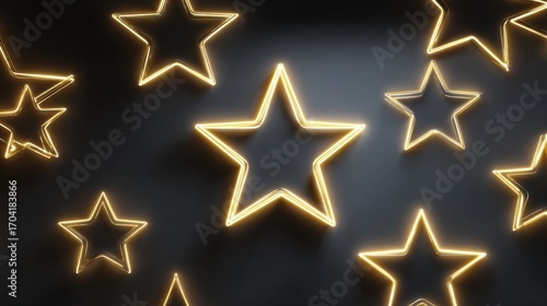 Gold and gray stars rating neon background