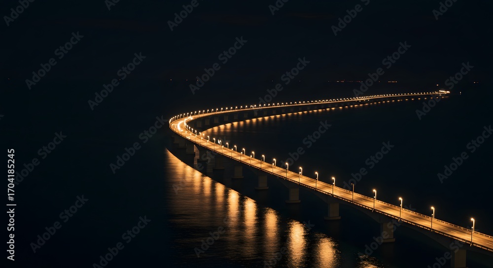 Fototapeta premium A glowing bridge made of light across ocean, symbol of hope.