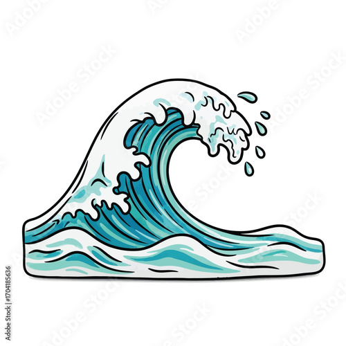 Dynamic cartoon wave illustration majestic ocean surge and sea spray vector art for aquatic themes vector