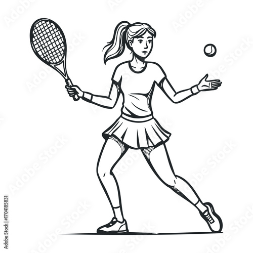 Tennis match action sports court illustration outdoor side view athletic competition. Vector illustration